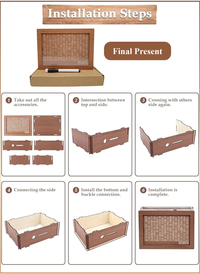 YooA Wooden Money Saving Box|Reusable Money Box With Erasable Marker and Counter,Currency/Cash/Coin Saver, Piggy Bank, Wooden Material Sturdy No Damage Reusable Smooth No Burrs Tool Saving, Money Donation Container, Target Best Holidays, Birthdays, Other Events Gift for Friends,Adults,Kids(10000 Dirhams/Dollars)  - Image 3