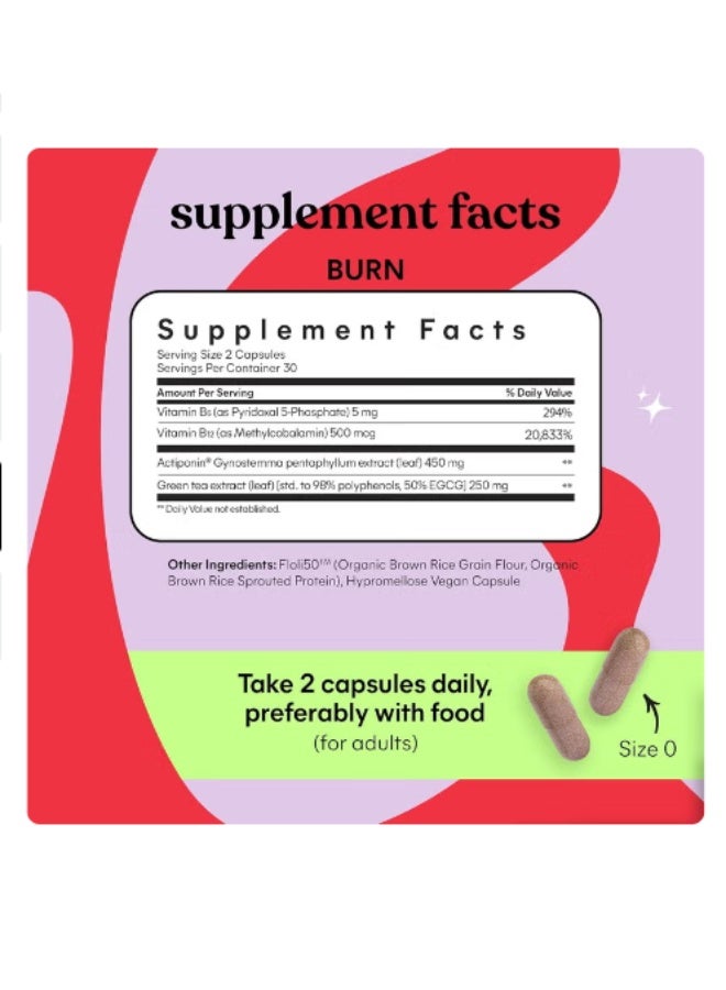 Lemme Burn Metabolism Belly Fat Burning AMPK Activating Supplement for Men Women wClinically Studied Actiponin Gynostemma Green Tea Extract Vitamins B6 B12 Gluten Free 60 Count - Image 3