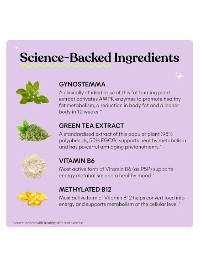 Lemme Burn Metabolism Belly Fat Burning AMPK Activating Supplement for Men Women wClinically Studied Actiponin Gynostemma Green Tea Extract Vitamins B6 B12 Gluten Free 60 Count - Image 4