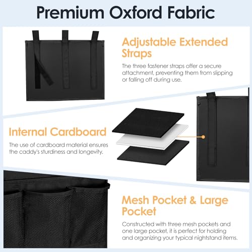 Tenyond Bedside Caddy Storage Organizer, Hanging Storage Bag Pocket for Bunk/Hospital Beds,College Dorm Organizer for Remotes Phone,College Dorm,Camp,Baby Bed Rails(4 Pockets),Black - Image 3