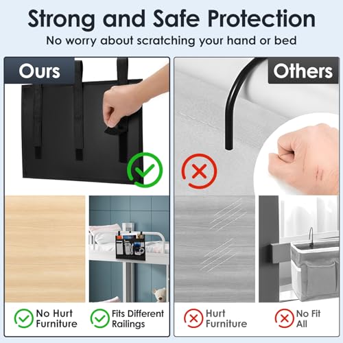 Tenyond Bedside Caddy Storage Organizer, Hanging Storage Bag Pocket for Bunk/Hospital Beds,College Dorm Organizer for Remotes Phone,College Dorm,Camp,Baby Bed Rails(4 Pockets),Black - Image 4