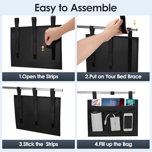 Tenyond Bedside Caddy Storage Organizer, Hanging Storage Bag Pocket for Bunk/Hospital Beds,College Dorm Organizer for Remotes Phone,College Dorm,Camp,Baby Bed Rails(4 Pockets),Black - Image 5