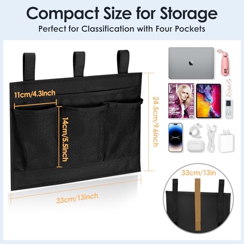 Tenyond Bedside Caddy Storage Organizer, Hanging Storage Bag Pocket for Bunk/Hospital Beds,College Dorm Organizer for Remotes Phone,College Dorm,Camp,Baby Bed Rails(4 Pockets),Black - Image 2