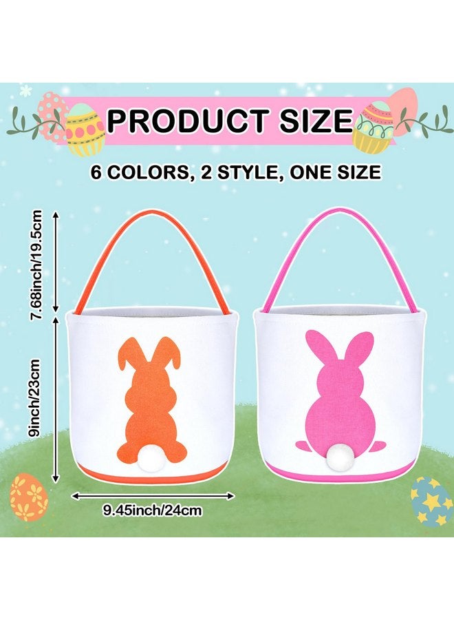 Jexine Jexine 12 Pcs Easter Bunny Basket Bags Bulk for Kids Gift Bucket Easter Eggs Hunt Basket with Handle Bunny Tote Bag Bucket Carry Rabbit Fluffy Tails Bag for Easter Party(Rainbow Color,Cute Style) - Image 2