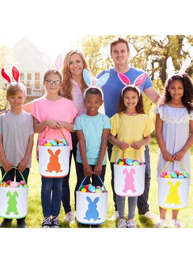 Jexine Jexine 12 Pcs Easter Bunny Basket Bags Bulk for Kids Gift Bucket Easter Eggs Hunt Basket with Handle Bunny Tote Bag Bucket Carry Rabbit Fluffy Tails Bag for Easter Party(Rainbow Color,Cute Style) - Image 3