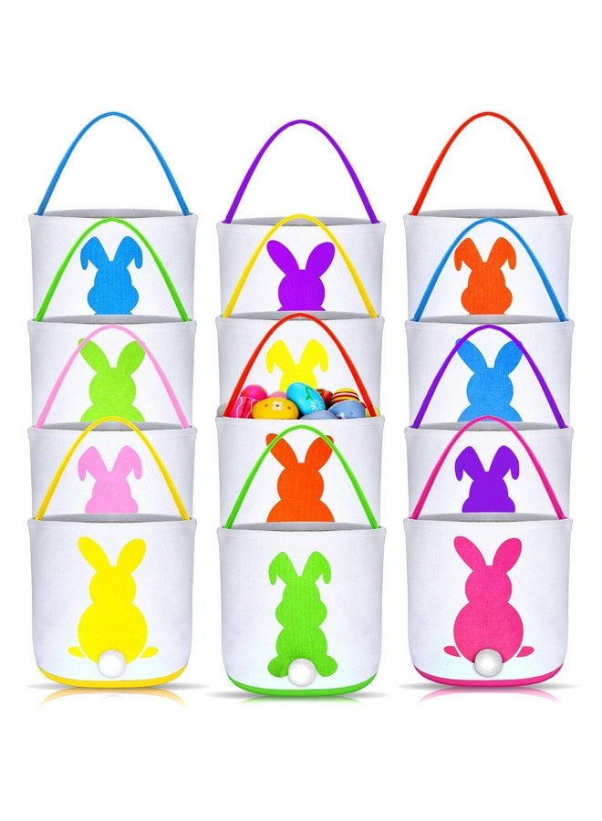 Jexine Jexine 12 Pcs Easter Bunny Basket Bags Bulk for Kids Gift Bucket Easter Eggs Hunt Basket with Handle Bunny Tote Bag Bucket Carry Rabbit Fluffy Tails Bag for Easter Party(Rainbow Color,Cute Style) - Image 1