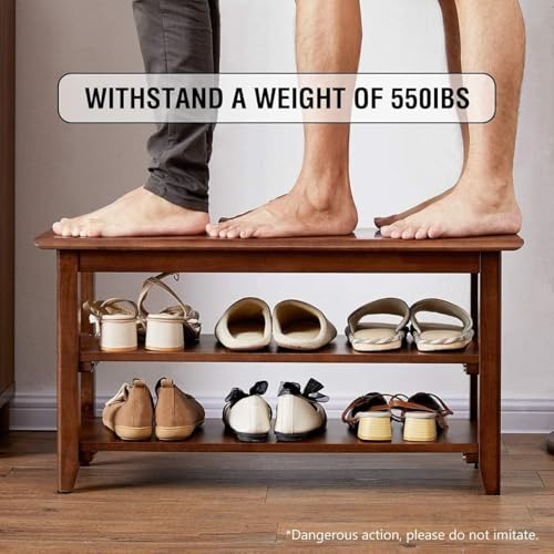 Streem Solid Wood 2 Tier Shoe Rack, Shoe Storage Organizer for Front Door Entrance, Entryway, End of Bed Bench for Entry, Bedroom, Closet, Living Room, Hallway (80 CM) - Image 4