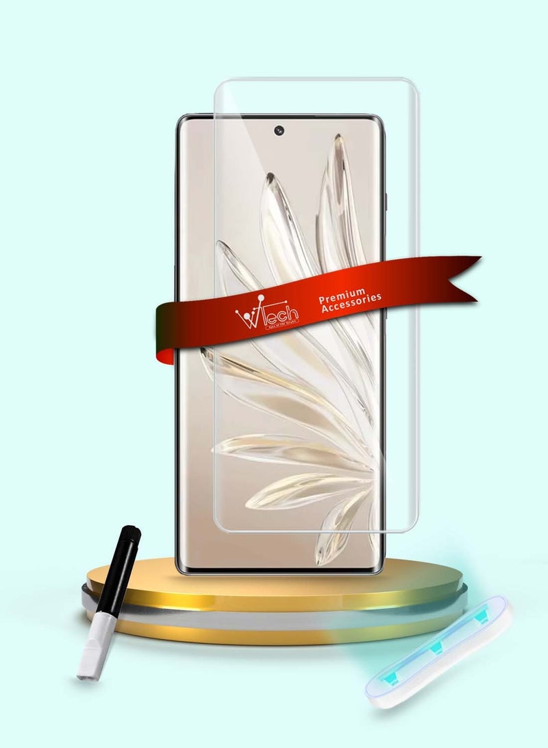 Wtech Honor 70 5G 2022 Premium Curved Edges UV Full Glue Full Cover Tempered Glass Screen Protector (MSGUCN) - Clear - Image 1