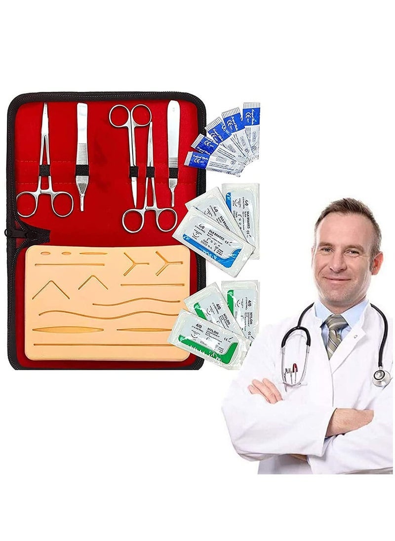 بيونكس مجموعة تمارين الخياطة كاملة لطلاب الطب ومجموعة الجراحة مع وسادة خياطة سيليكون قابلة لإعادة الاستخدام مع نسيج بشرة واقعي مناسب لتدريب الطلاب - Image 1