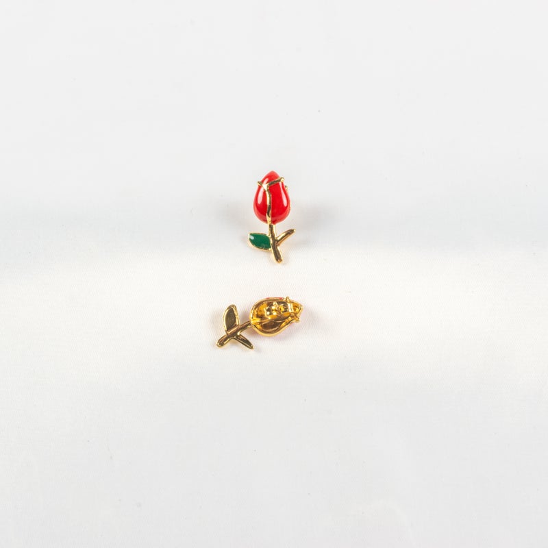Golden Red Tulipe Stainless Steel Earring - Image 2