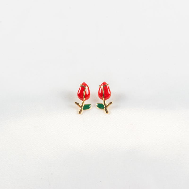 Golden Red Tulipe Stainless Steel Earring - Image 1