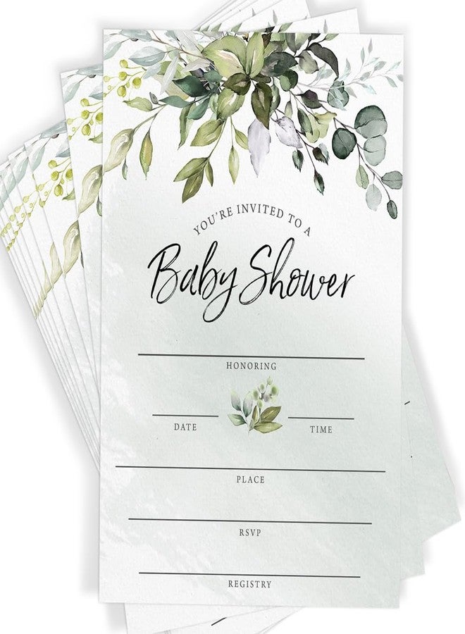 Printed Party Baby Shower Invitations and Envelopes, Greenery Eucalyptus, Set of 30 - Image 1