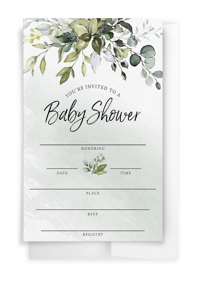 Printed Party Baby Shower Invitations and Envelopes, Greenery Eucalyptus, Set of 30 - Image 3