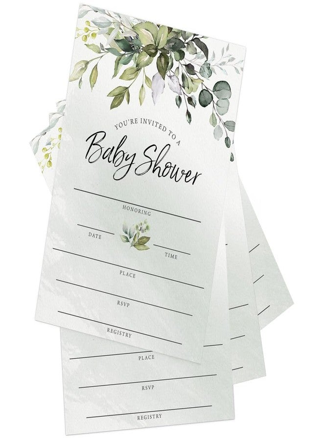 Printed Party Baby Shower Invitations and Envelopes, Greenery Eucalyptus, Set of 30 - Image 5