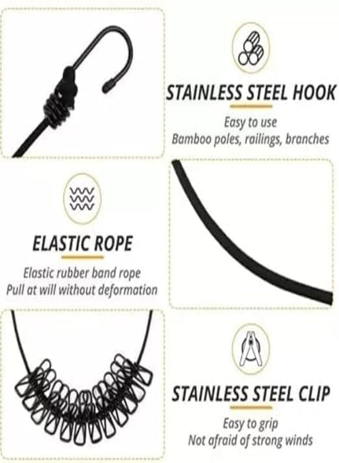 FAIRY FIRST Pack of 1 Cloth Drying Rope with Hooks - Elastic Hanging Rope for Travel, Home, and Outdoor Drying - Includes 12 Clips-Kapde Sukhane ki Rassi Wire - Multicolour (1) - Image 4