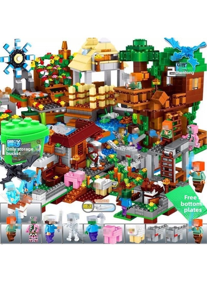 Compatible With Lego My World Building Blocks Benefiting Intelligence Assembled Toys Children's Organ Cave Village Tree House 6-12 Years Old-Color:Steve Forest Tree House 【500 + Pieces】 Bucket - Image 5
