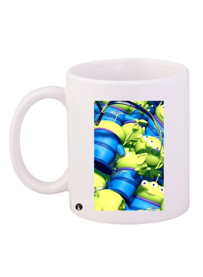 RYN Cartoon Printed Coffee Mug White/Blue/Green 11ounce