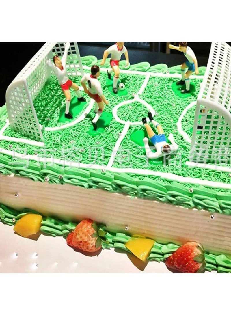 Soccer Cake Toppers - 8pcs Miniature Football Players & Micro Landscape Figurines for Party, Boy Birthday, and Sports Party Supplies