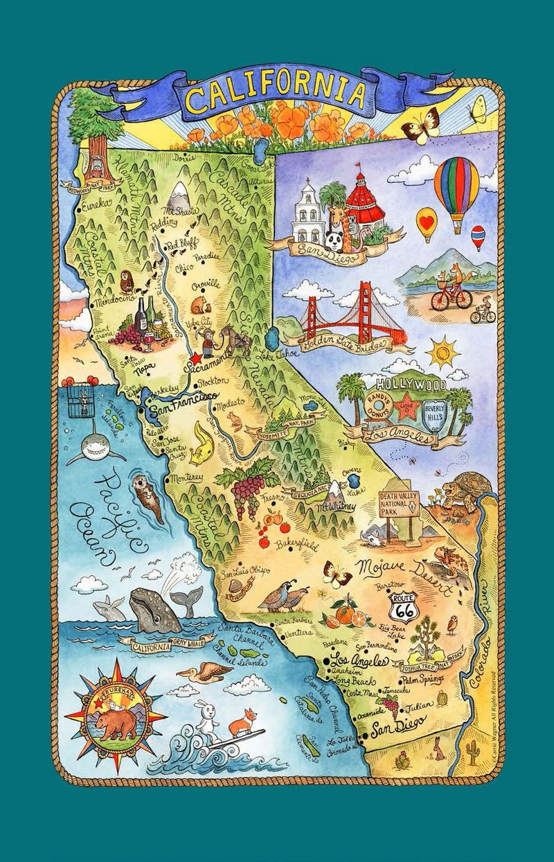 Kay Dee Designs F2176 Adventure Destinations Poster Style Tea Towel California 1 Piece 18 x 28