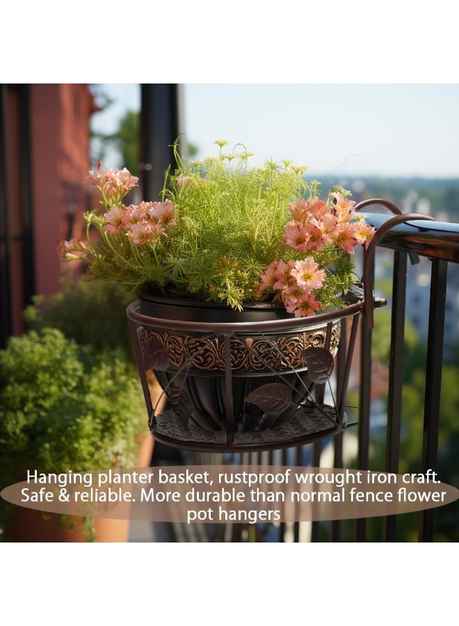 Soofam سلة زهور معدنية من فن الحديد لتعليق الأواني الداخلية - 3 قطع لحوامل النباتات الخارجية مثالية للبرندات وزينة الفناء بنمط ورقة (شمبانيا) - Image 5