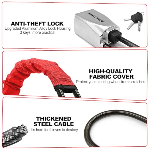 KAYCENTOP Car Steering Wheel Lock, Seat Belt Lock, Car Locks Anti-Theft Device with Aluminum Alloy Lock Housing, Max 17 Inch Length, High Visibility and Light-Weight, Universal Fit, 3Keys(Red) - Image 3