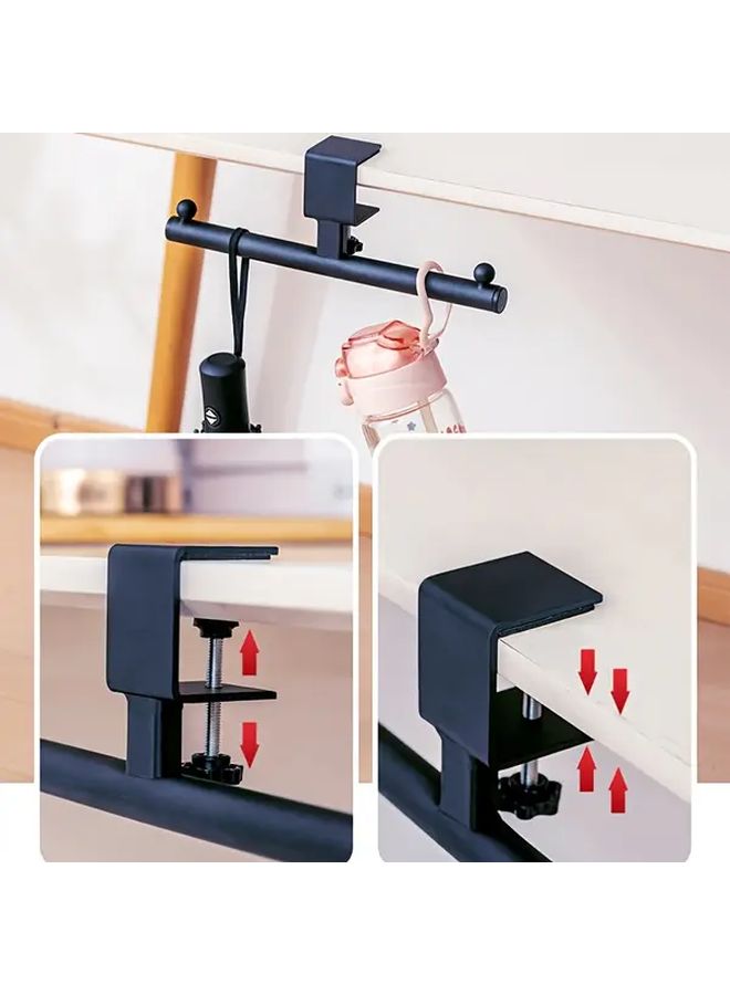 Black Adjustable Under Desk Bag Hook No Drill Wall Mounted Organizer - Image 4