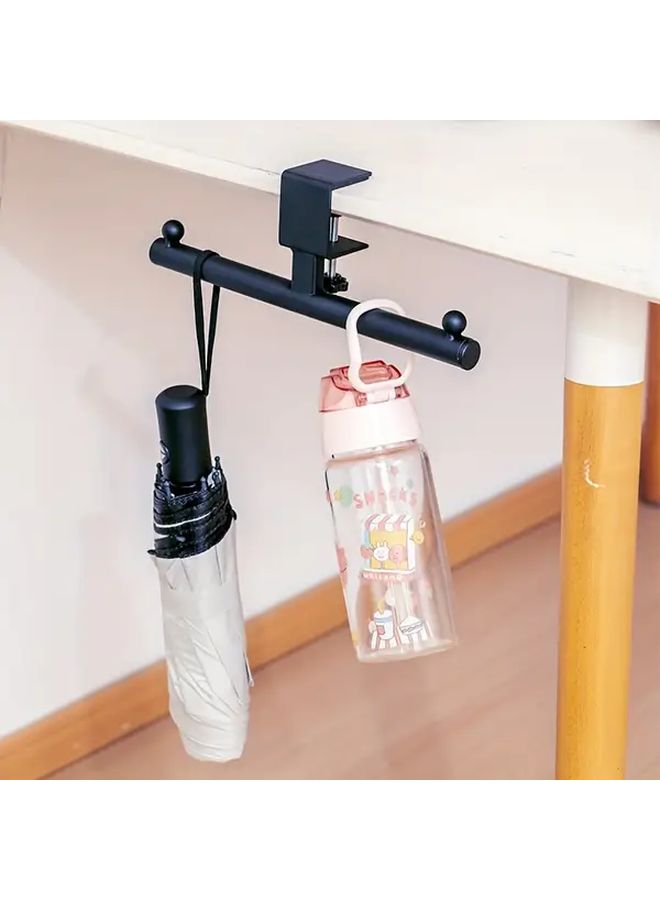 Black Adjustable Under Desk Bag Hook No Drill Wall Mounted Organizer - Image 2