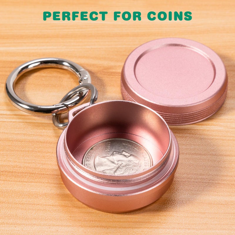 SOBAHIDO Daily Metal Carrying Case - Portable Keychain Pill Holder, Waterproof Small Travel pill Container for Earplugs Coins, Compatible with Loop, Eargasm & Vibes, Compact Mini Purse Pill Box (Pink) - Image 5