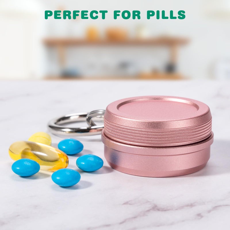 SOBAHIDO Daily Metal Carrying Case - Portable Keychain Pill Holder, Waterproof Small Travel pill Container for Earplugs Coins, Compatible with Loop, Eargasm & Vibes, Compact Mini Purse Pill Box (Pink) - Image 3