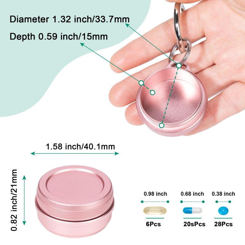 SOBAHIDO Daily Metal Carrying Case - Portable Keychain Pill Holder, Waterproof Small Travel pill Container for Earplugs Coins, Compatible with Loop, Eargasm & Vibes, Compact Mini Purse Pill Box (Pink) - Image 2