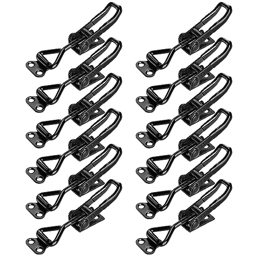 Hedume 12 Pack Heavy Duty Toggle Latch Clamp, 220 Lbs Capacity Adjustable Toggle Clamp, Black Metal Pull Latch for Box Case Trunk, Smoker Door, Jig - Image 1