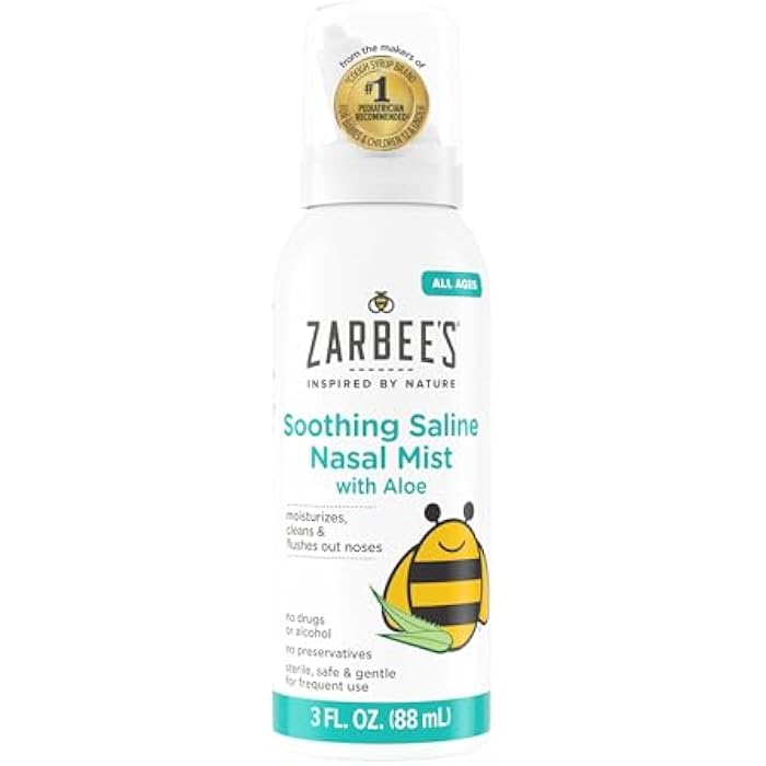 Zarbee's Soothing Saline Nasal Mist with Aloe, 3 fl oz | For Ages 0+ Months, Saline Spray, Clears Out & Moisturizes Noses, Loosens Mucus, Clears Nasal Passageways, Drug-Free - Image 1