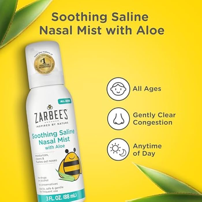 Zarbee's Soothing Saline Nasal Mist with Aloe, 3 fl oz | For Ages 0+ Months, Saline Spray, Clears Out & Moisturizes Noses, Loosens Mucus, Clears Nasal Passageways, Drug-Free - Image 3