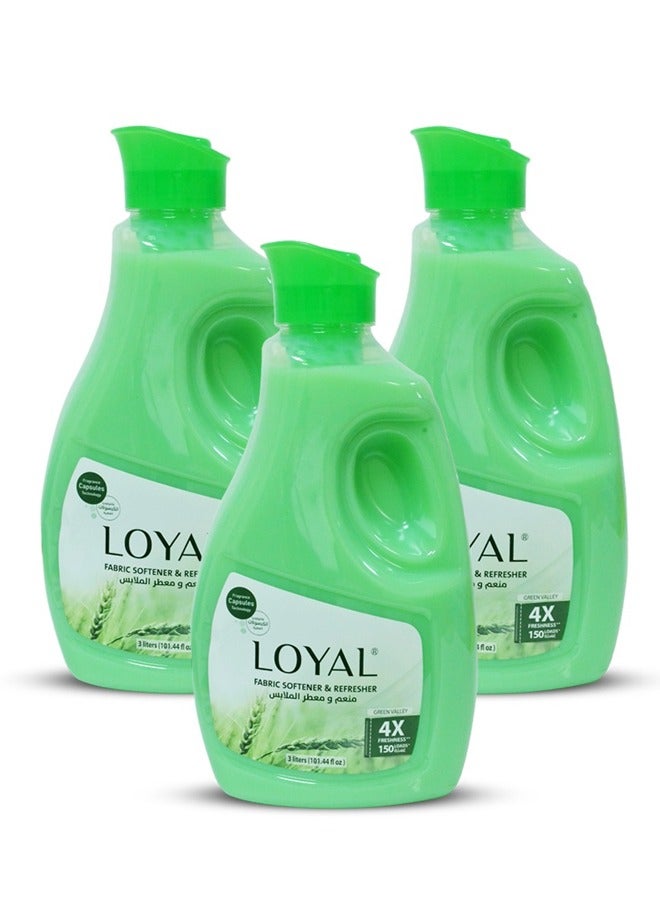 loyal Fabric Softener Freshener Concentrated Green Valley 3x3000ml  - Image 1