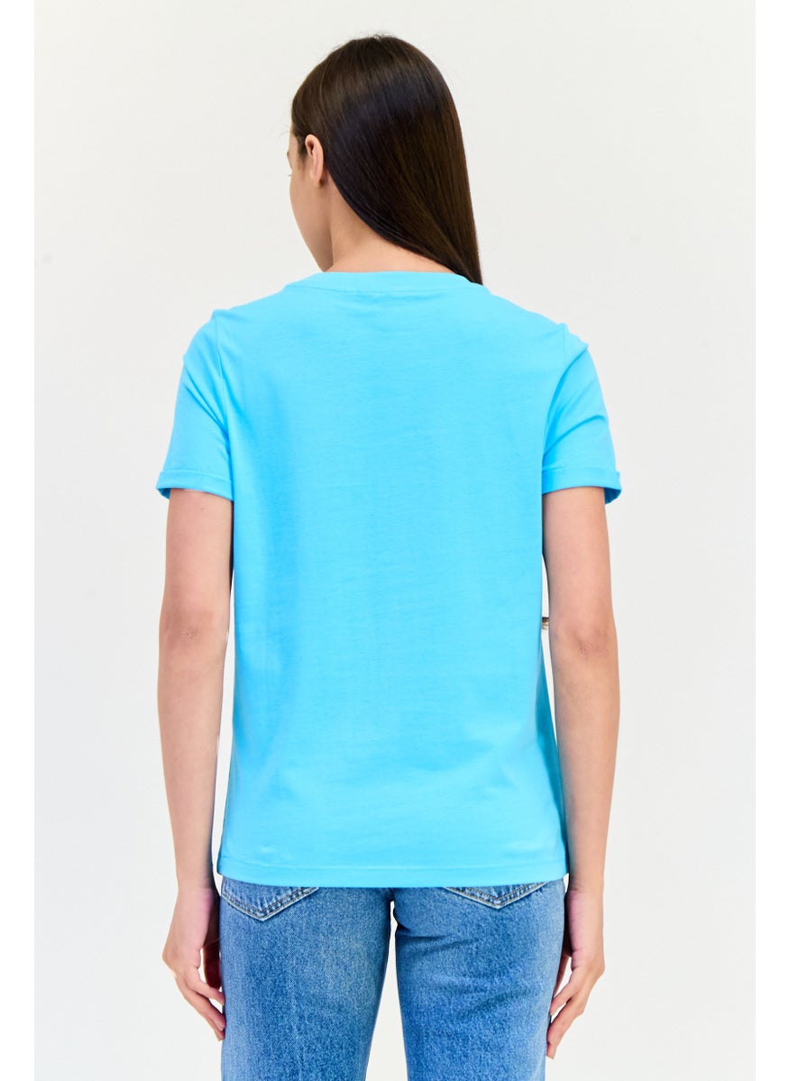 VERO MODA Women Crew Neck Short Sleeve Solid T-Shirt, Light Blue  - Image 2