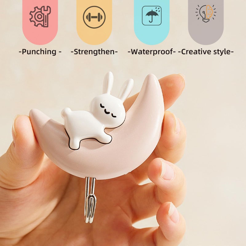 SHBLOMK 4PCS Adhesive Coat Hooks Key Holders, Creative Adhesive Cute Rabbit Key Hooks, Home Storage Utility Wall Decorations for Easter Decoration, Punch Free (Rabbits-4 Colors) - Image 5
