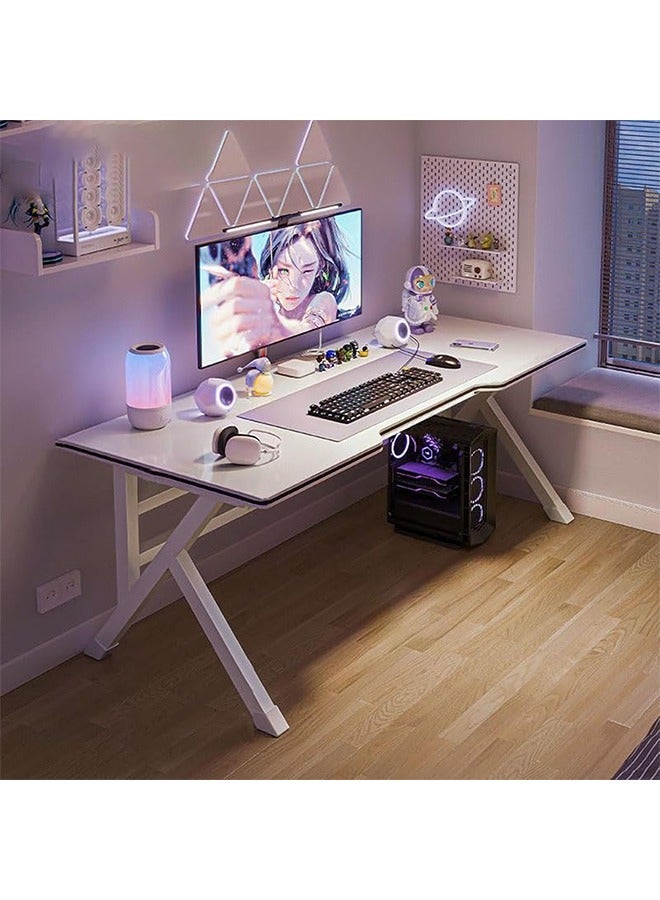 Beauenty Office Computer Desk Gaming Desk for Home Home Office Desk with Elevated Shelf  Ergonomic Design  Wide Desktop  Strong Load-Bearing Capacity Ideal For Adults Gamers (White 140 * 60 * 74) - Image 1