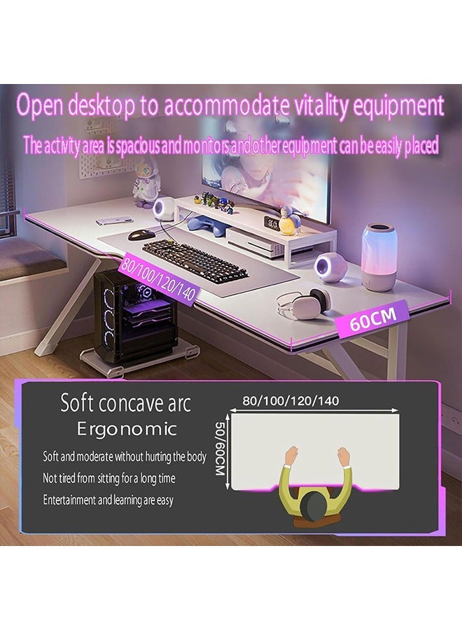 Beauenty Office Computer Desk Gaming Desk for Home Home Office Desk with Elevated Shelf  Ergonomic Design  Wide Desktop  Strong Load-Bearing Capacity Ideal For Adults Gamers (White 140 * 60 * 74) - Image 3