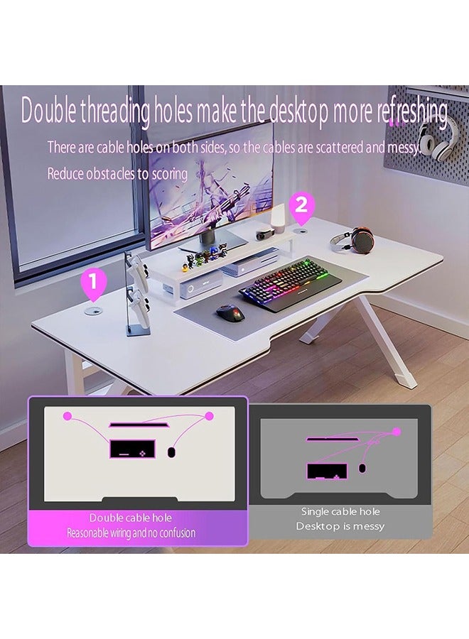 Beauenty Office Computer Desk Gaming Desk for Home Home Office Desk with Elevated Shelf  Ergonomic Design  Wide Desktop  Strong Load-Bearing Capacity Ideal For Adults Gamers (White 140 * 60 * 74) - Image 5