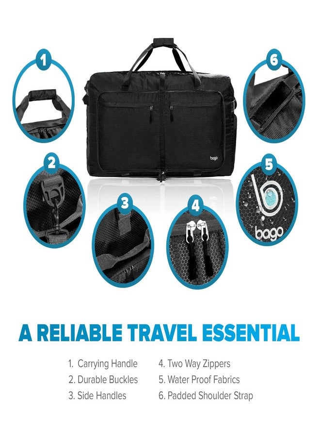 باجو حقائب سفر باجو بيج إكس إكس إل القابلة للطي للنساء والرجال - حقيبة سفر قابلة للطي بسعة 140 لتر مع حجرة للأحذية - مقاومة للماء، شديدة التحمل، خفيفة الوزن، قابلة للطي والطي (أسود بالكامل) - Image 5