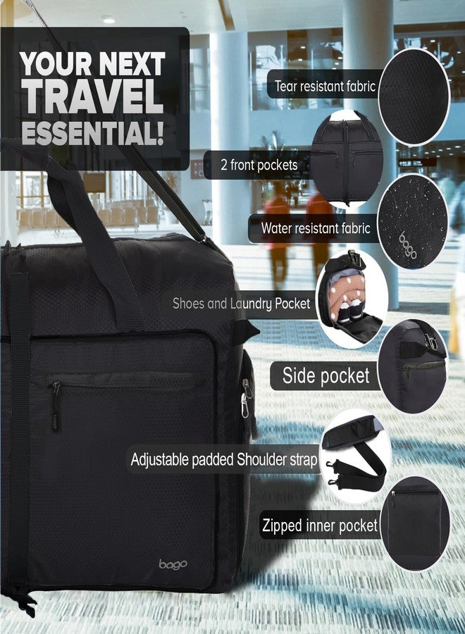 باجو حقائب سفر باجو بيج إكس إكس إل القابلة للطي للنساء والرجال - حقيبة سفر قابلة للطي بسعة 140 لتر مع حجرة للأحذية - مقاومة للماء، شديدة التحمل، خفيفة الوزن، قابلة للطي والطي (أسود بالكامل) - Image 3