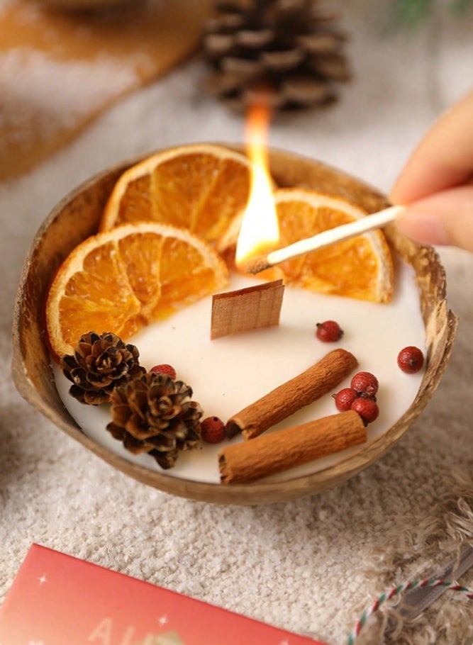 ميدي شمعتان معطرتان مصنوعتان يدوياً من شمع الصويا الطبيعي المصنوع من قشور جوز الهند، بفتيل خشبي مزين بأزهار وفواكه مجففة طبيعية، زينة منزلية عتيقة، علاج عطري لغرفة النوم والنوم والتأمل، طقم هدايا فاخر صديق للبيئة للأعياد وأعياد الميلاد - Image 4