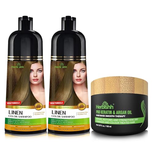 Herbishh Combo Pack Herbishh Hair Color Shampoo for Gray Hair Argan Intense Hair Mask LongLasting Color in Minutes Stimulates Dry Frizzy Hair 500 Ml Linen - Image 2