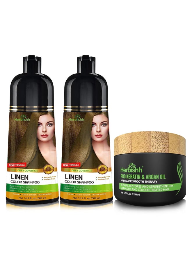 Herbishh Combo Pack Herbishh Hair Color Shampoo for Gray Hair Argan Intense Hair Mask LongLasting Color in Minutes Stimulates Dry Frizzy Hair 500 Ml Linen - Image 3