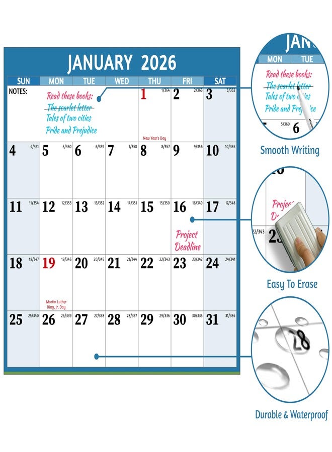 BowCuk 2026 Dry Erase Calendar - Large Yearly Wall calendar 2026, 45.1'' x 33.7'', 2-Side Reversible Calendar 2026, Vertical/Horizontal, Jan 2026 - Dec 2026, 2026 Wall Calendar with Notes, Stickers - Image 5