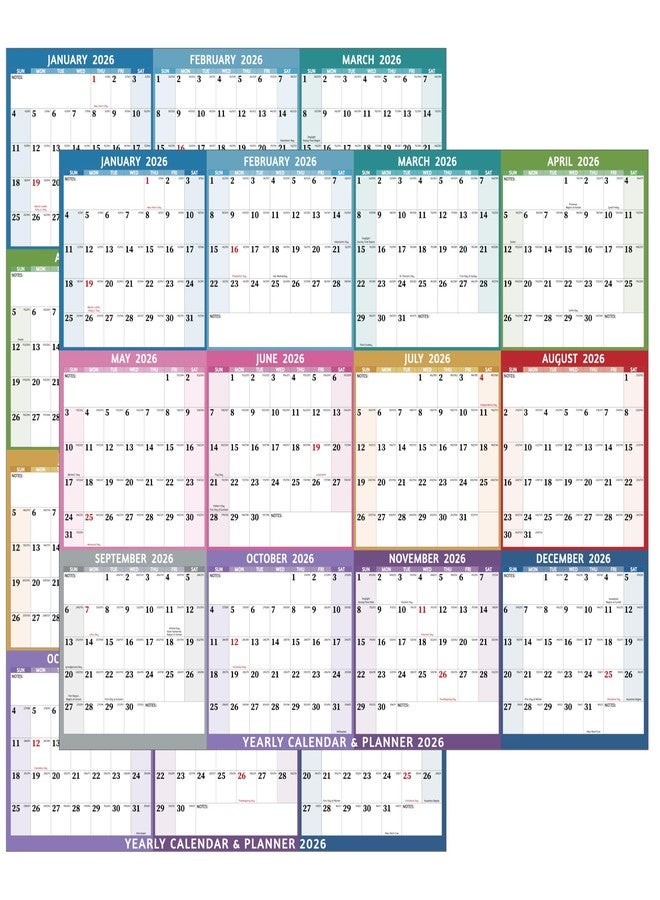 BowCuk 2026 Dry Erase Calendar - Large Yearly Wall calendar 2026, 45.1'' x 33.7'', 2-Side Reversible Calendar 2026, Vertical/Horizontal, Jan 2026 - Dec 2026, 2026 Wall Calendar with Notes, Stickers - Image 1