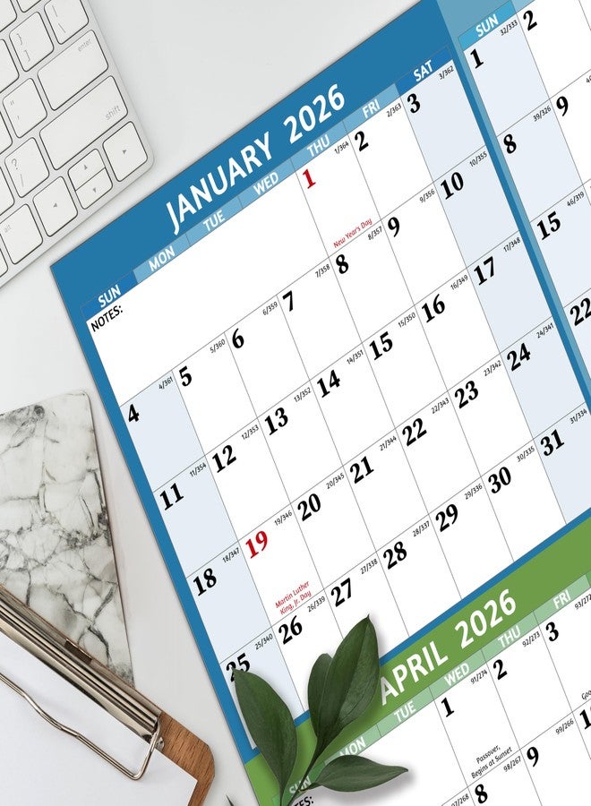 BowCuk 2026 Dry Erase Calendar - Large Yearly Wall calendar 2026, 45.1'' x 33.7'', 2-Side Reversible Calendar 2026, Vertical/Horizontal, Jan 2026 - Dec 2026, 2026 Wall Calendar with Notes, Stickers - Image 2