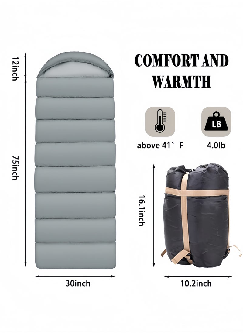 GGEROU Single Camping Sleeping Bag 4 Seasons Warm Cold Weather Lightweight Sleeping Bag with Compression Sack for Adults(Grey,2.4KG)  - Image 2