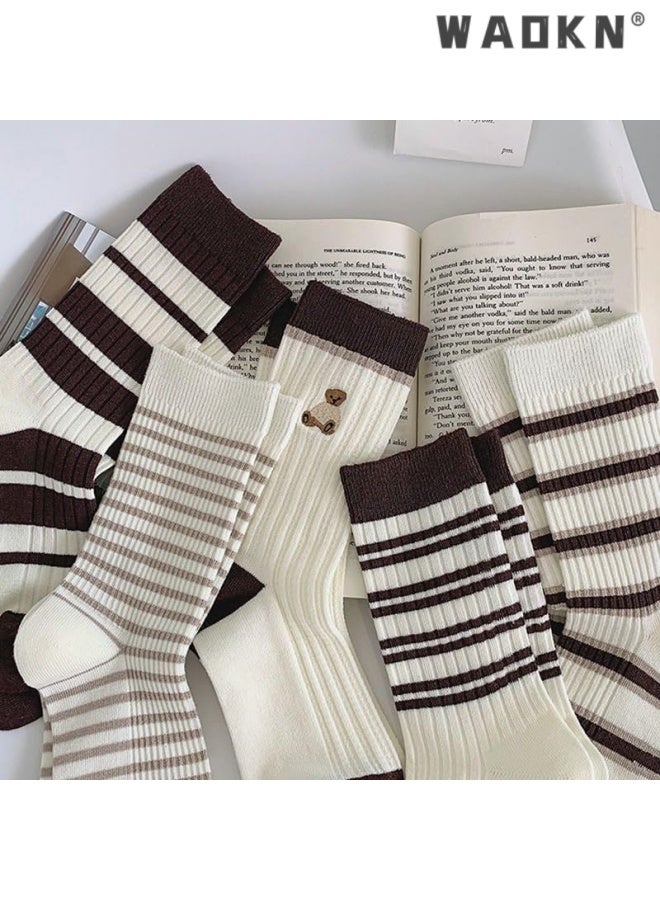 WAOKN 5pcs socks , Striped Socks 5 Pcs Set Winter Crew Socks Women Y2k Cute Warm Aesthetic , Trendy and versatile , soft and comfortable , Sweat absorption, odor prevention, anti slip , suitable for women. - Image 4