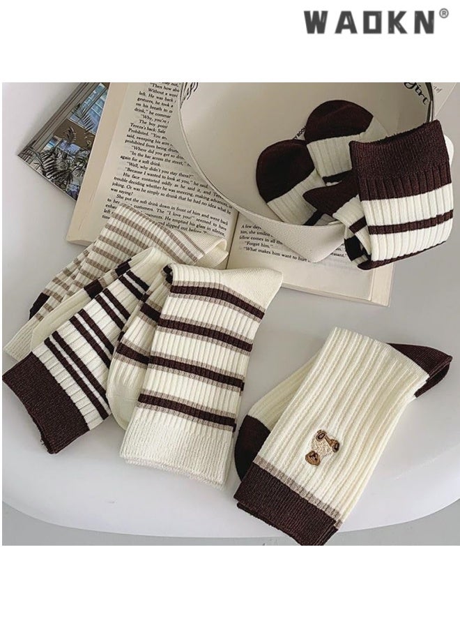 WAOKN 5pcs socks , Striped Socks 5 Pcs Set Winter Crew Socks Women Y2k Cute Warm Aesthetic , Trendy and versatile , soft and comfortable , Sweat absorption, odor prevention, anti slip , suitable for women. - Image 3